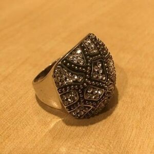 Steel by Design Stainless Steel Leopard Print Pave Crystal Dome Ring Size 10